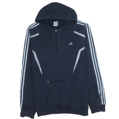 Adidas Men's Blue 2XL Half Zip Hooded Sweatshirt Fleece