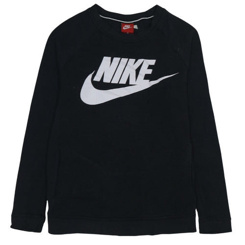 Nike Men Black Small Pullover Sweatshirt Crew Neck Logo Fleece