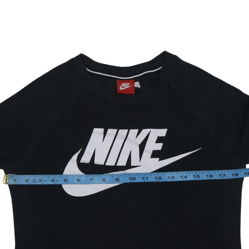 Nike Men Black Small Pullover Sweatshirt Crew Neck Logo Fleece