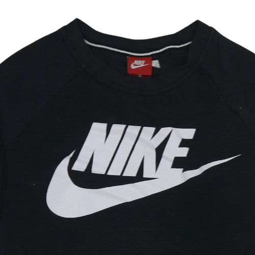 Nike Men Black Small Pullover Sweatshirt Crew Neck Logo Fleece