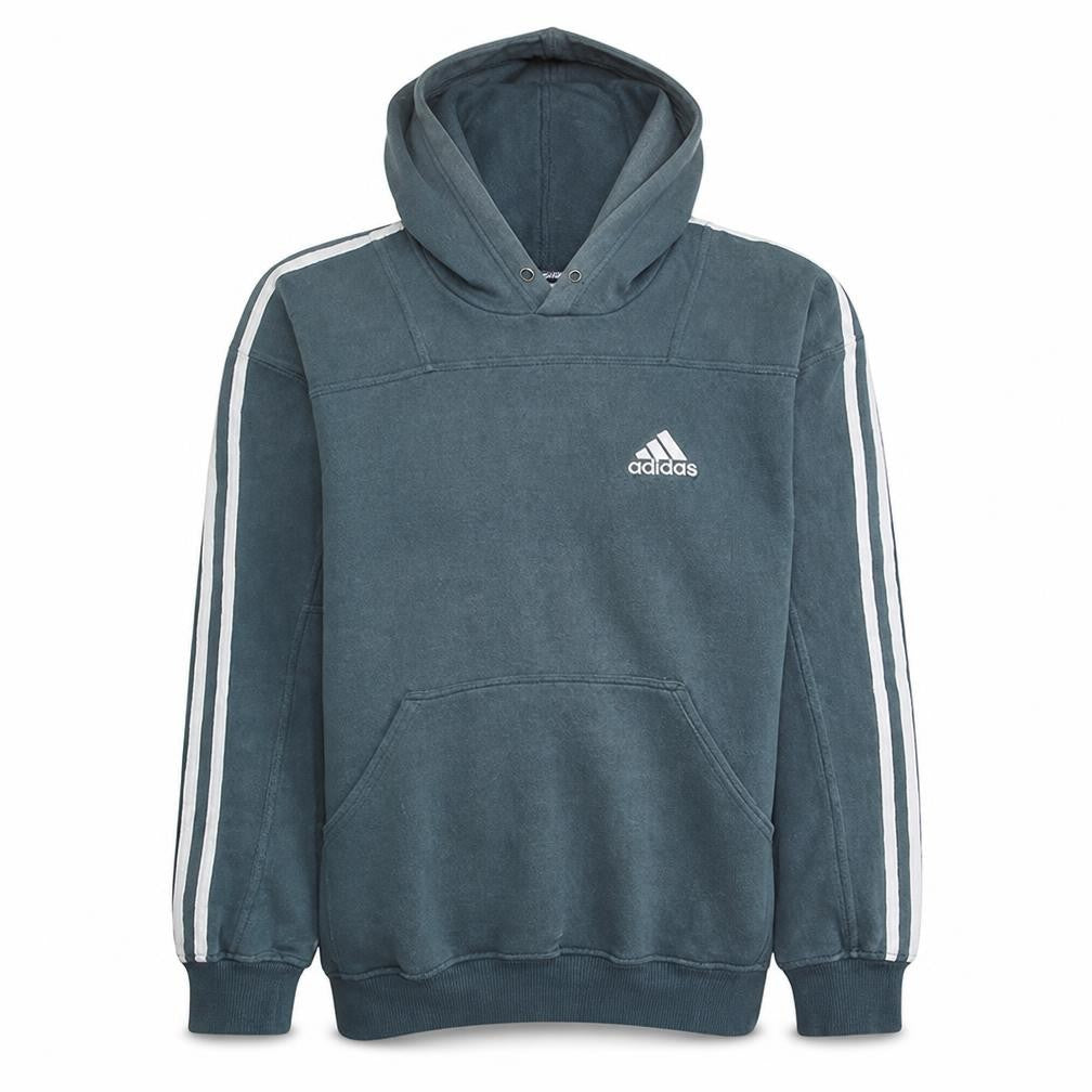 Front view of Adidas men’s blue pullover hoodie medium logo sportswear