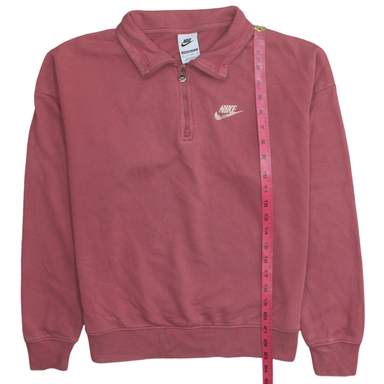 Nike Womens Pink XS 1/4 Zip Oversized Sweatshirt Cotton Blend