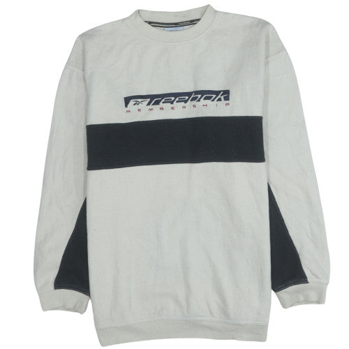 Reebok Mens Beige Logo Sweatshirt L Retro Pullover Crew Neck