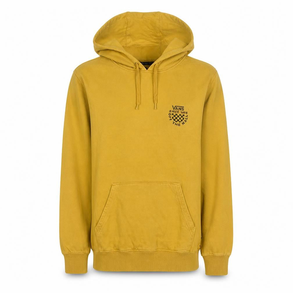 Front view of Vans Men’s Yellow XS Pullover Hoodie Skate Logo Graphic Cotton