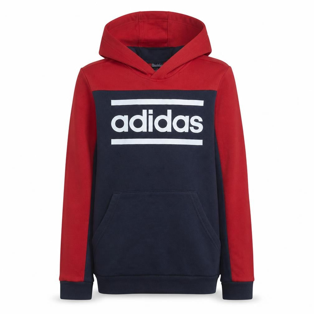 Front view of Adidas boys’ red and blue pullover hoodie 15-16 years regular fit