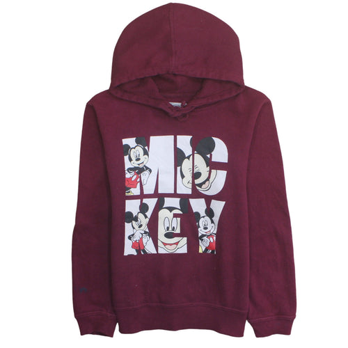 Disney Women’s Burgundy Mickey Hoodie Size 12 Pullover Sweatshirt