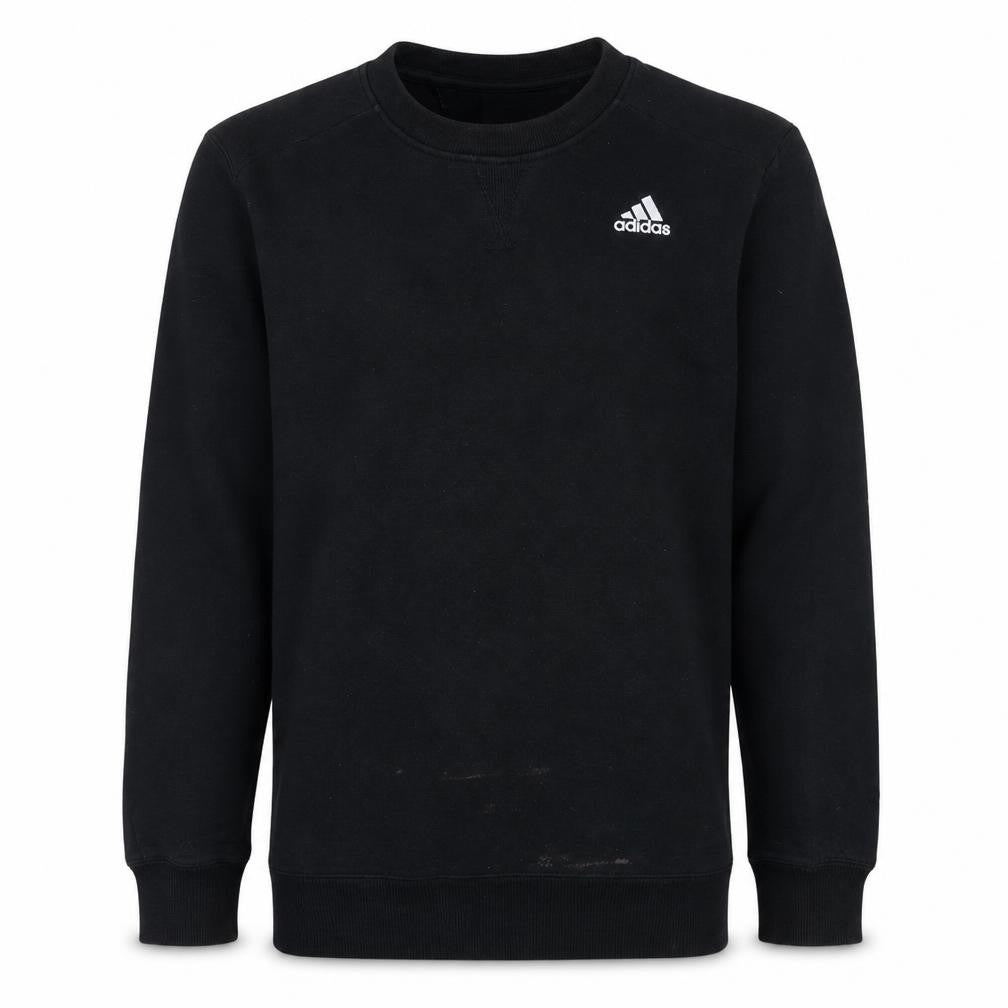 Front view of Adidas Men's Black Crew Neck Pullover Sweatshirt, size S