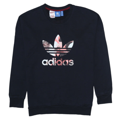 Adidas Girls Black Floral Logo Crew Neck Sweatshirt XL 14-15 Years