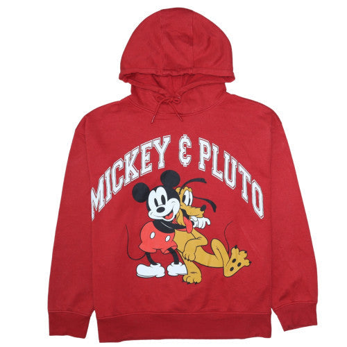 Disney Women Red Mickey & Pluto Hooded Pullover Sweatshirt XL
