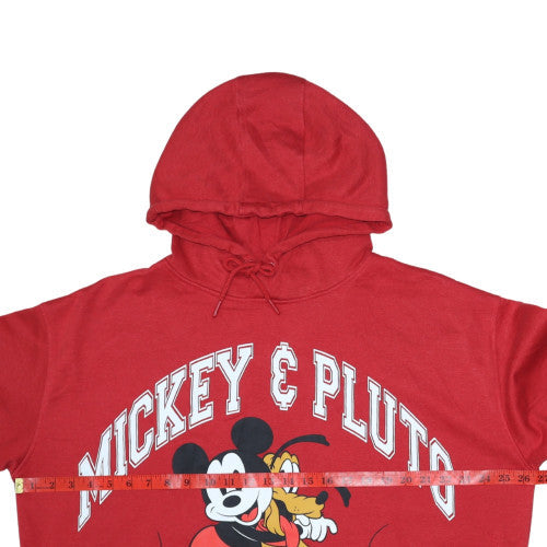 Disney Women Red Mickey & Pluto Hooded Pullover Sweatshirt XL