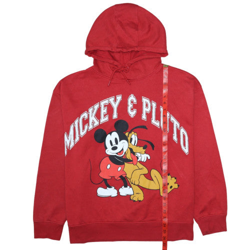 Disney Women Red Mickey & Pluto Hooded Pullover Sweatshirt XL