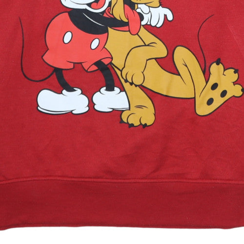 Disney Women Red Mickey & Pluto Hooded Pullover Sweatshirt XL