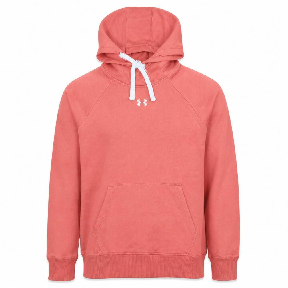 Front view of Under Armour Men's Pink Pullover Hoodie Medium Loose Fit Fleece