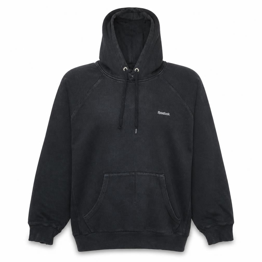 Front view of Reebok Men's Black XL Pullover Hoodie Fleece Logo Sweatshirt