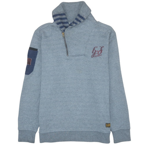 G-Star RAW Men's Blue L Henley 1/4 Zip Sweatshirt