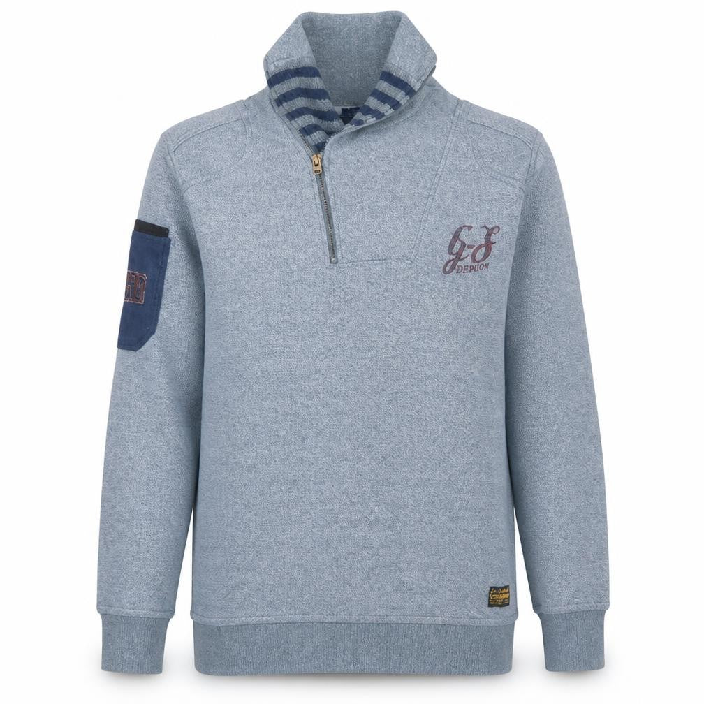 Front view of G-Star RAW Men's Blue L Henley 1/4 Zip Sweatshirt