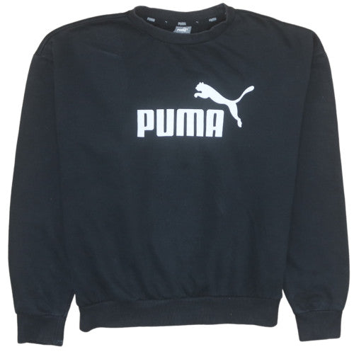 Puma Womens Black Medium Pullover Sweatshirt Crew Neck Logo Classic