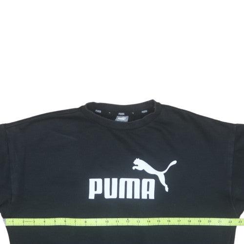 Puma Womens Black Medium Pullover Sweatshirt Crew Neck Logo Classic