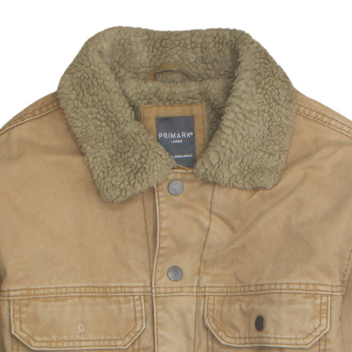 Primark Men's Beige L Sherpa Lined Cotton Canvas Jacket