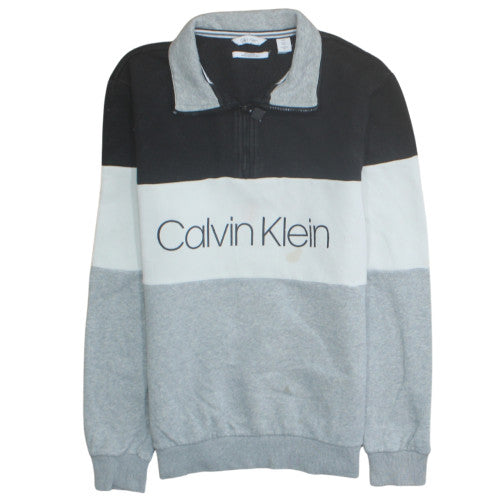 Calvin Klein Men's Grey Colour Block 1/4 Zip Sweatshirt S