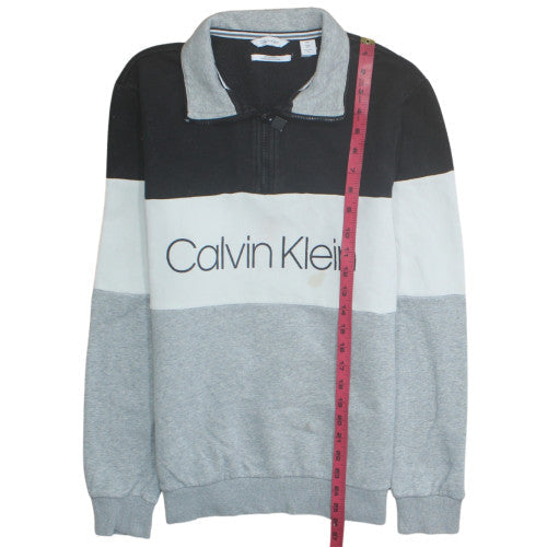 Calvin Klein Men's Grey Colour Block 1/4 Zip Sweatshirt S