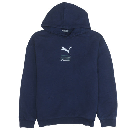 Puma Boys Blue Pullover Hoodie 13-14 Years Fleece Sports Logo Sweatshirt