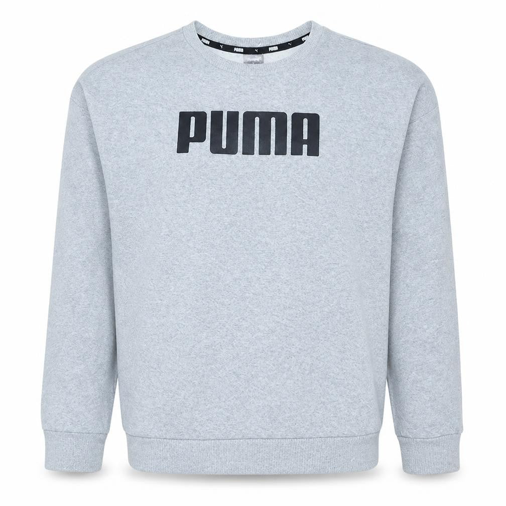 Front view of Puma Men's Grey Small Logo Pullover Sweatshirt Regular Fit