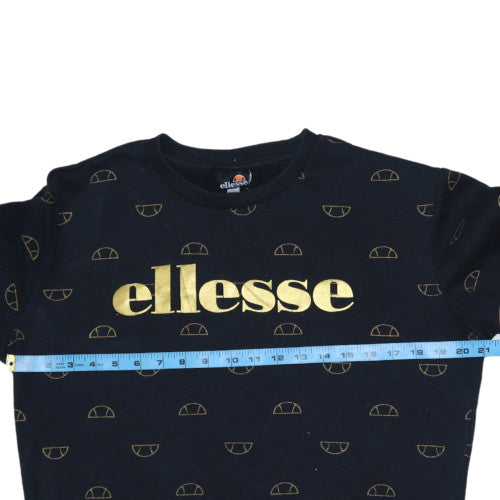 Ellesse Womens Black Gold Logo Pullover Sweatshirt UK 14