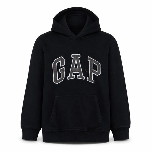 Front view of Gap Kids girls’ black xl 12 years pullover hoodie with logo embroidery