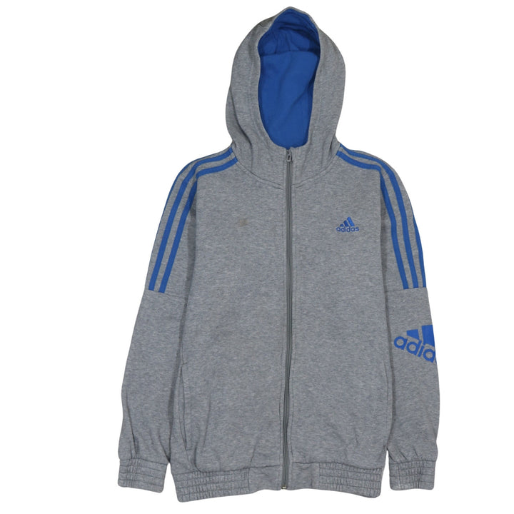 Adidas Boys Grey Blue Full Zip Hoodie 13-14 Years Classic Sportswear