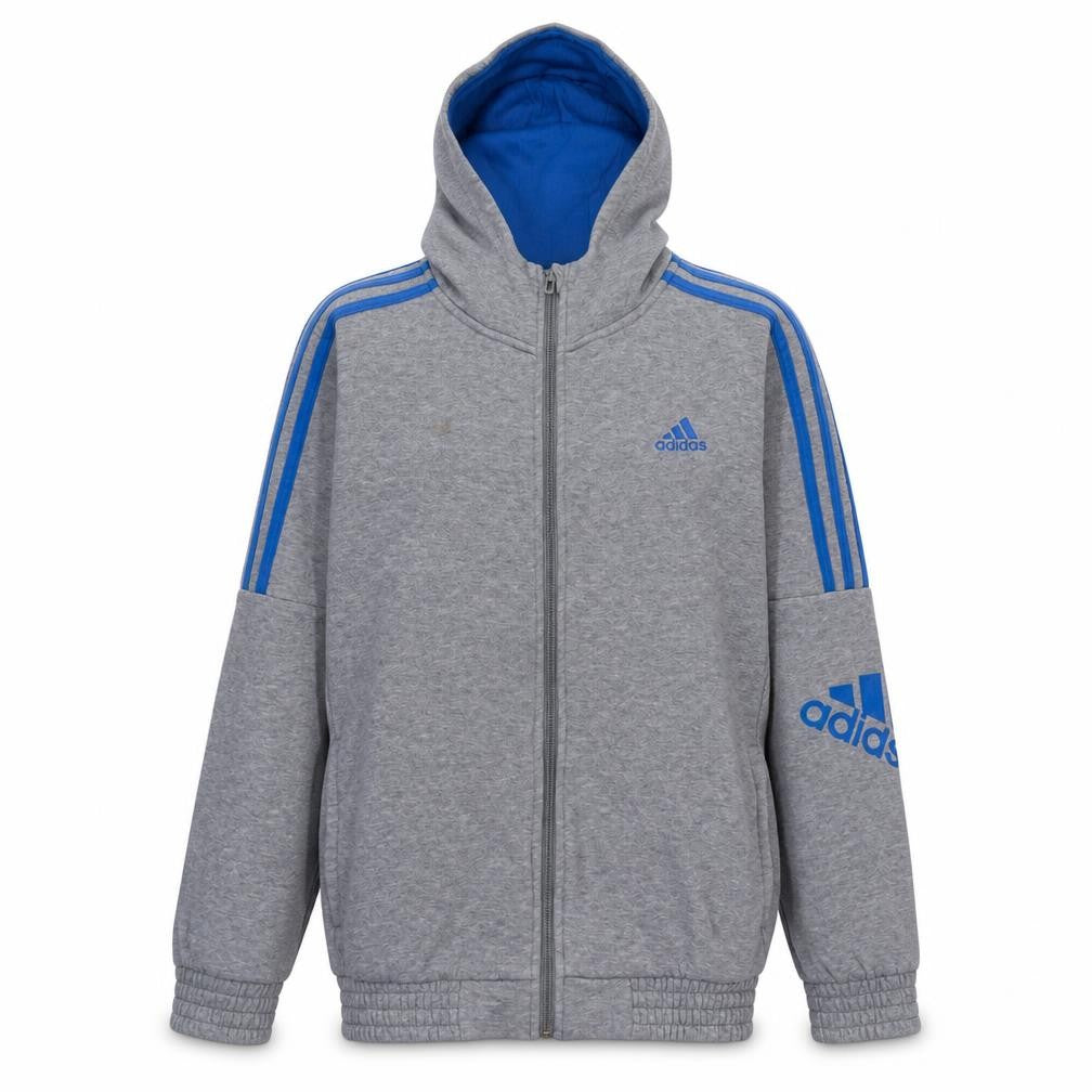 Adidas Boys Grey Blue Full Zip Hoodie 13-14 Years Classic Sportswear