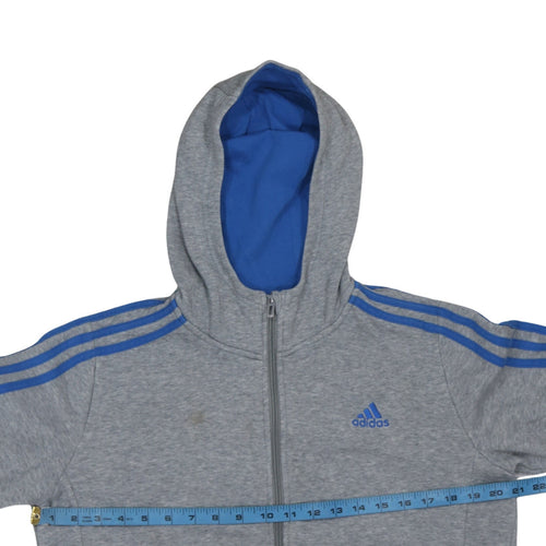 Adidas Boys Grey Blue Full Zip Hoodie 13-14 Years Classic Sportswear