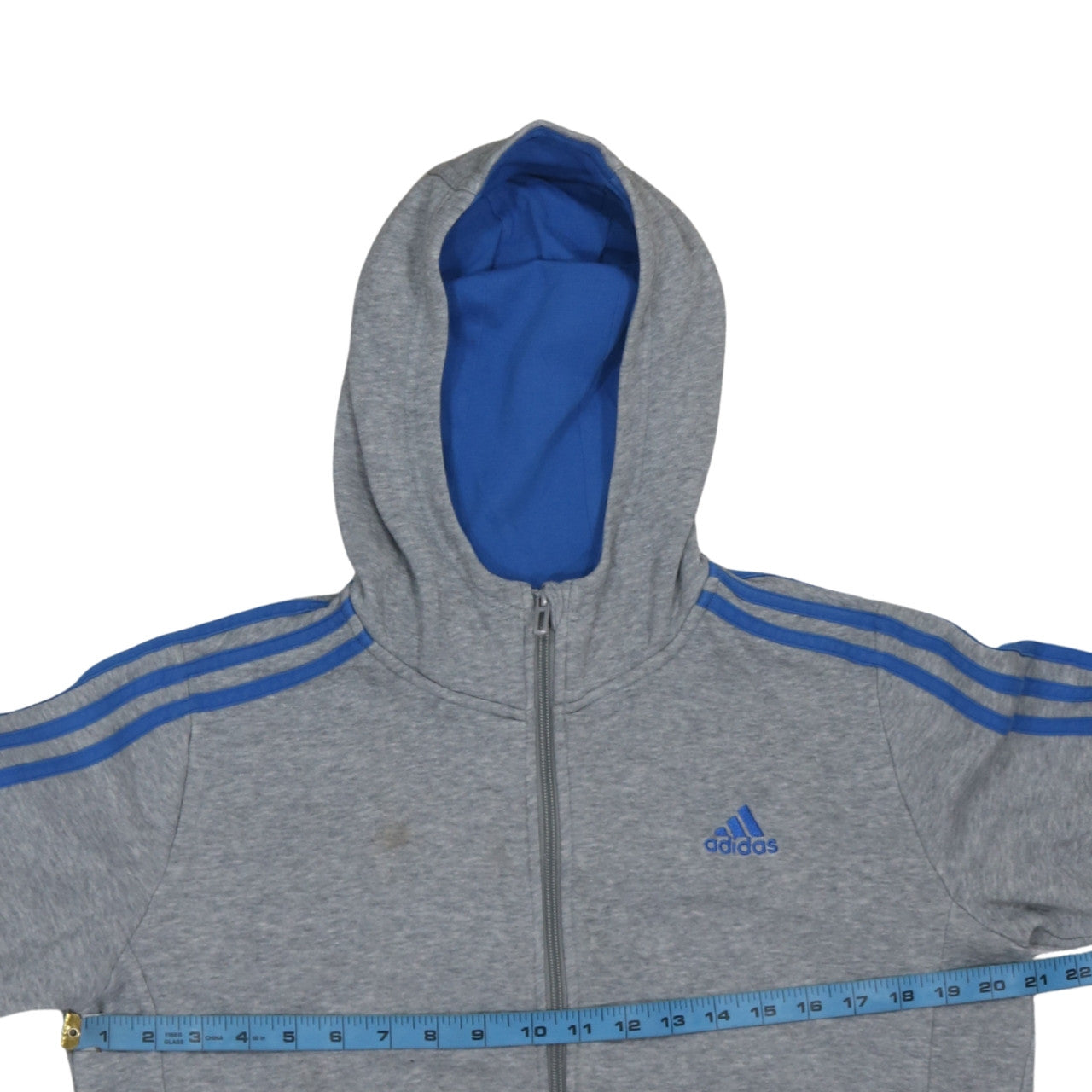 Adidas Boys Grey Blue Full Zip Hoodie 13-14 Years Classic Sportswear