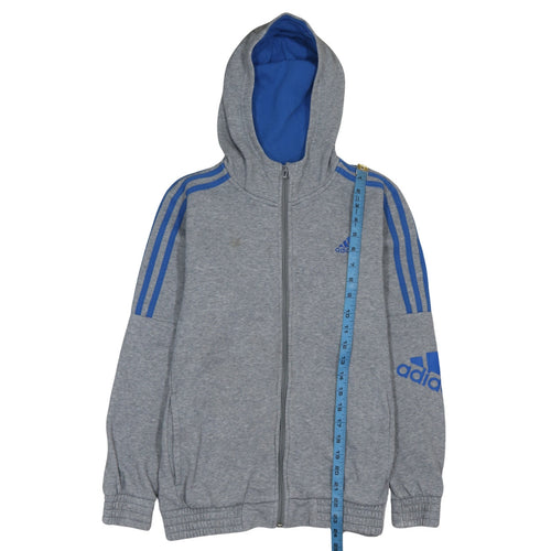 Adidas Boys Grey Blue Full Zip Hoodie 13-14 Years Classic Sportswear