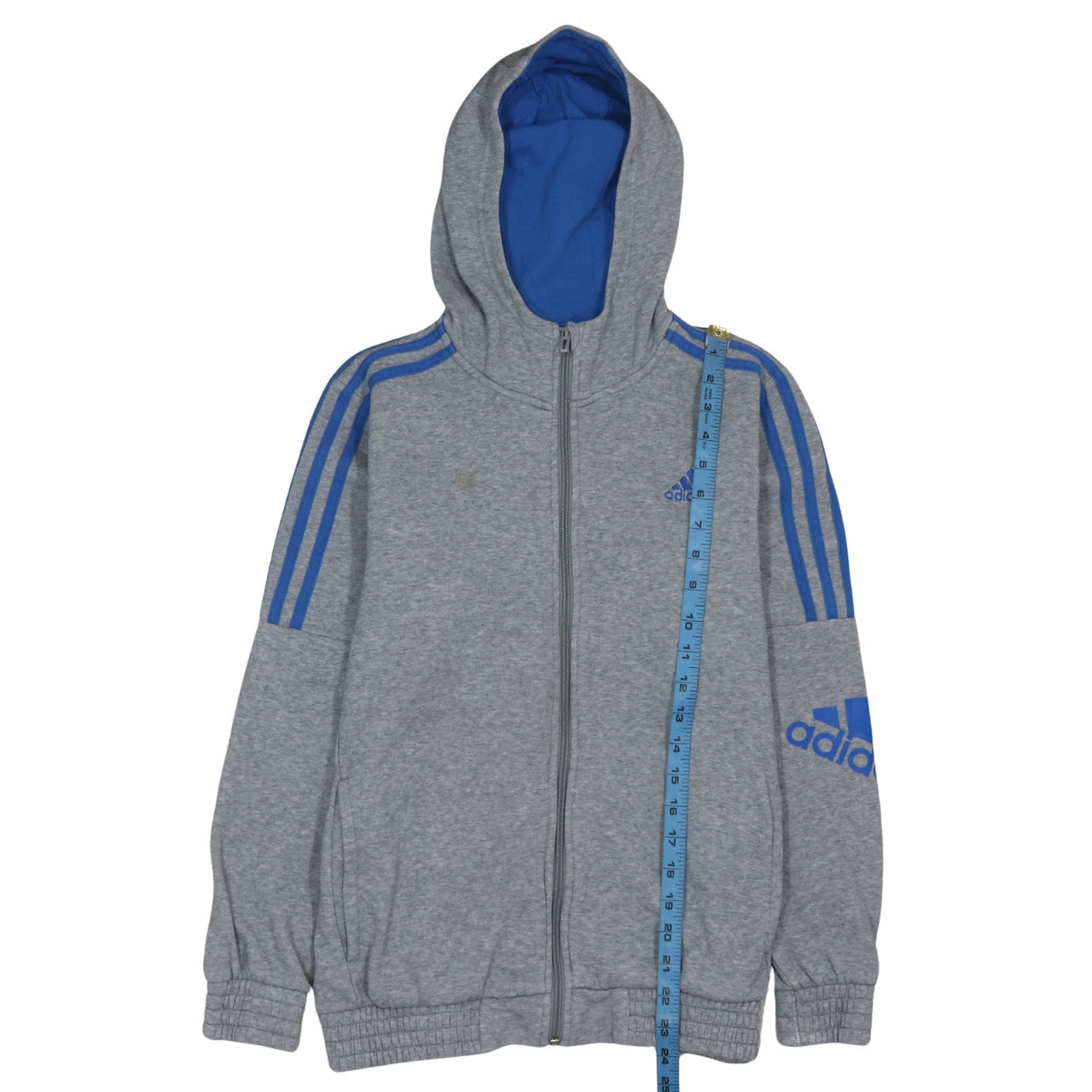 Adidas Boys Grey Blue Full Zip Hoodie 13-14 Years Classic Sportswear