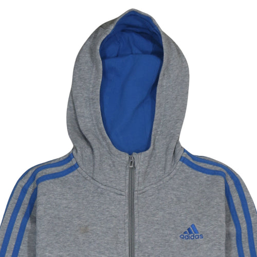Adidas Boys Grey Blue Full Zip Hoodie 13-14 Years Classic Sportswear