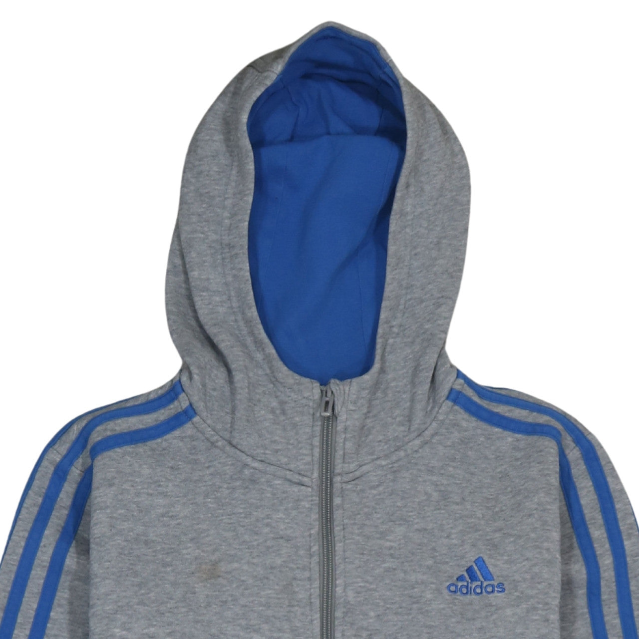 Adidas Boys Grey Blue Full Zip Hoodie 13-14 Years Classic Sportswear