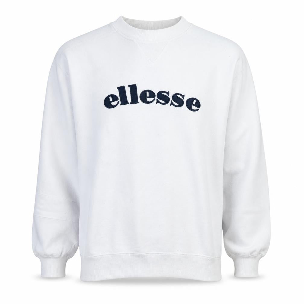 Front view of Ellesse Men's White Embroidered Logo Pullover Sweatshirt M