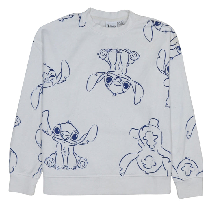 Disney Women White Stitch Sweatshirt Size 10/12 Pullover Crew Neck