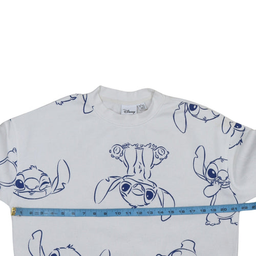 Disney Women White Stitch Sweatshirt Size 10/12 Pullover Crew Neck