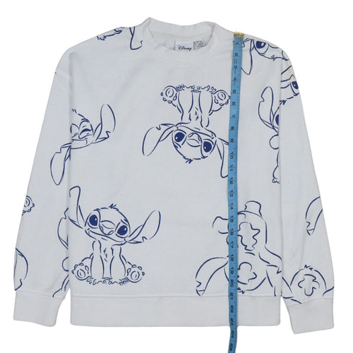 Disney Women White Stitch Sweatshirt Size 10/12 Pullover Crew Neck