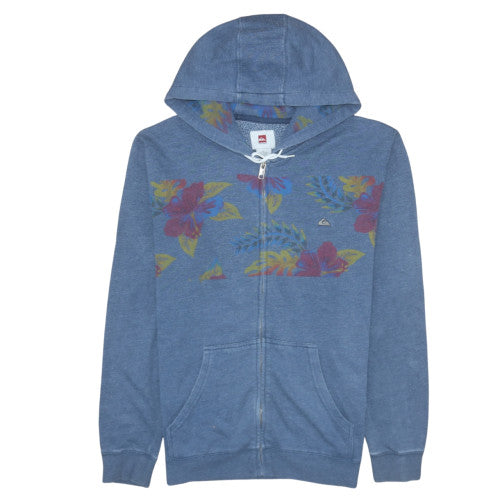 Quiksilver Mens Blue Full Zip Hoodie S Tropical Floral Graphic