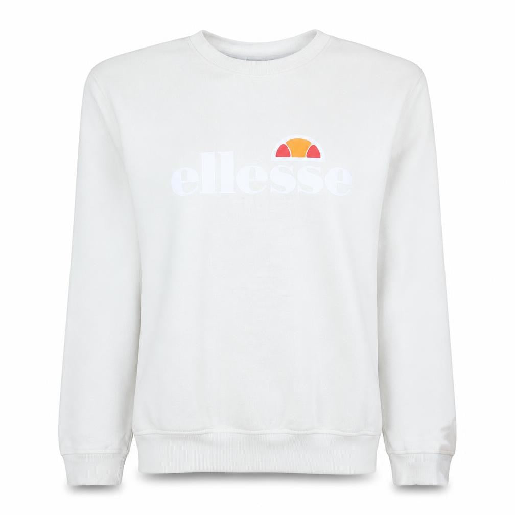 Front view of Ellesse Women White Crew Neck Pullover Sweatshirt UK 12