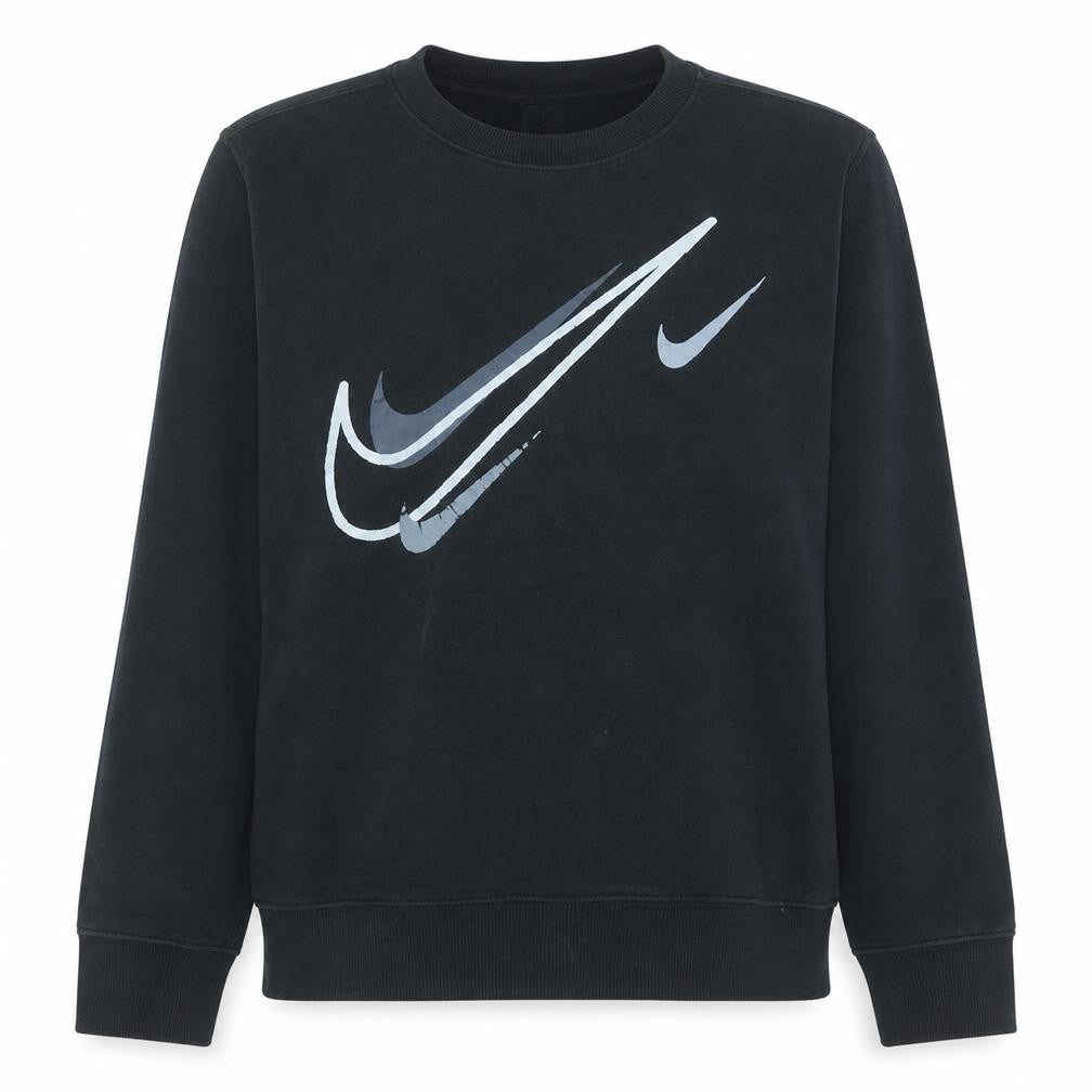 Front view of Nike women’s black pullover sweatshirt s graphic crew neck
