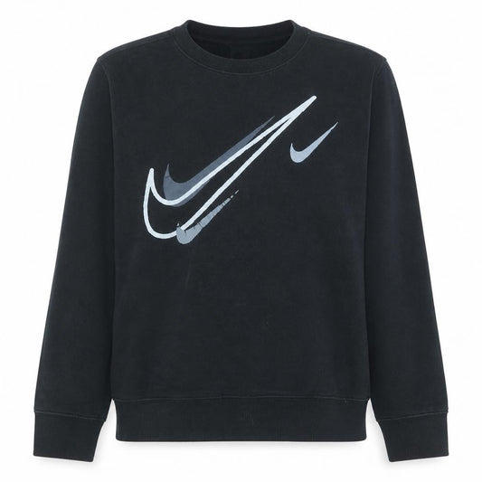 Front view of Nike women’s black pullover sweatshirt s graphic crew neck