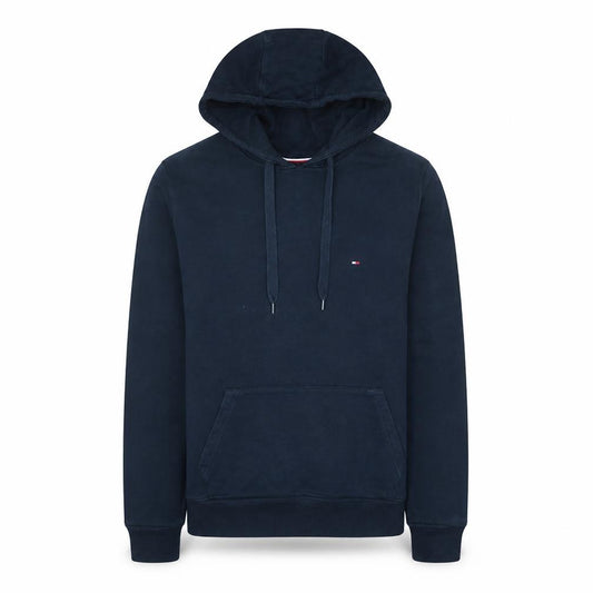 Front view of Tommy Hilfiger Men's Navy Pullover Hoodie Medium Cotton Blend