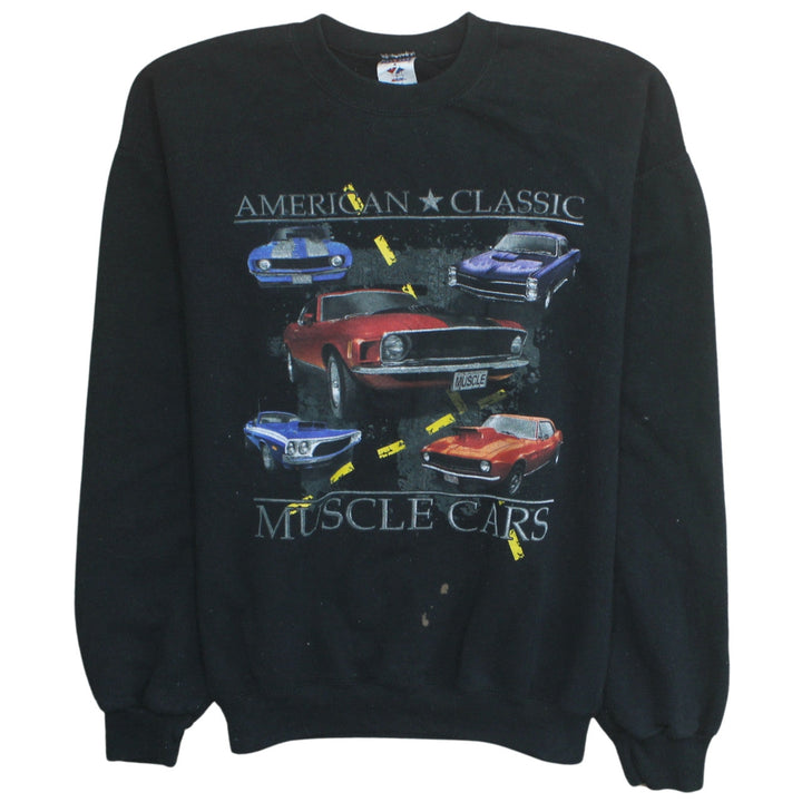 Jerzees Men's Black American Classic Muscle Cars Graphic Sweatshirt L