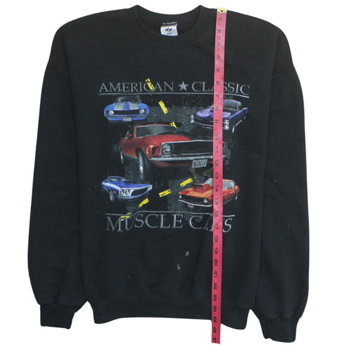 Jerzees Men's Black American Classic Muscle Cars Graphic Sweatshirt L