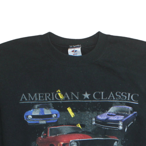 Jerzees Men's Black American Classic Muscle Cars Graphic Sweatshirt L