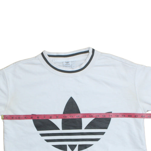 Adidas Women White Crop Sweatshirt UK 10 Crew Neck Long Sleeve Logo
